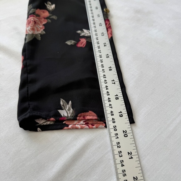 Stella Tweed 1/2 Zip Floral Long Sleeve Satin Peplum Blouse‎ Black Elastic Waist - Picture 13 of 16